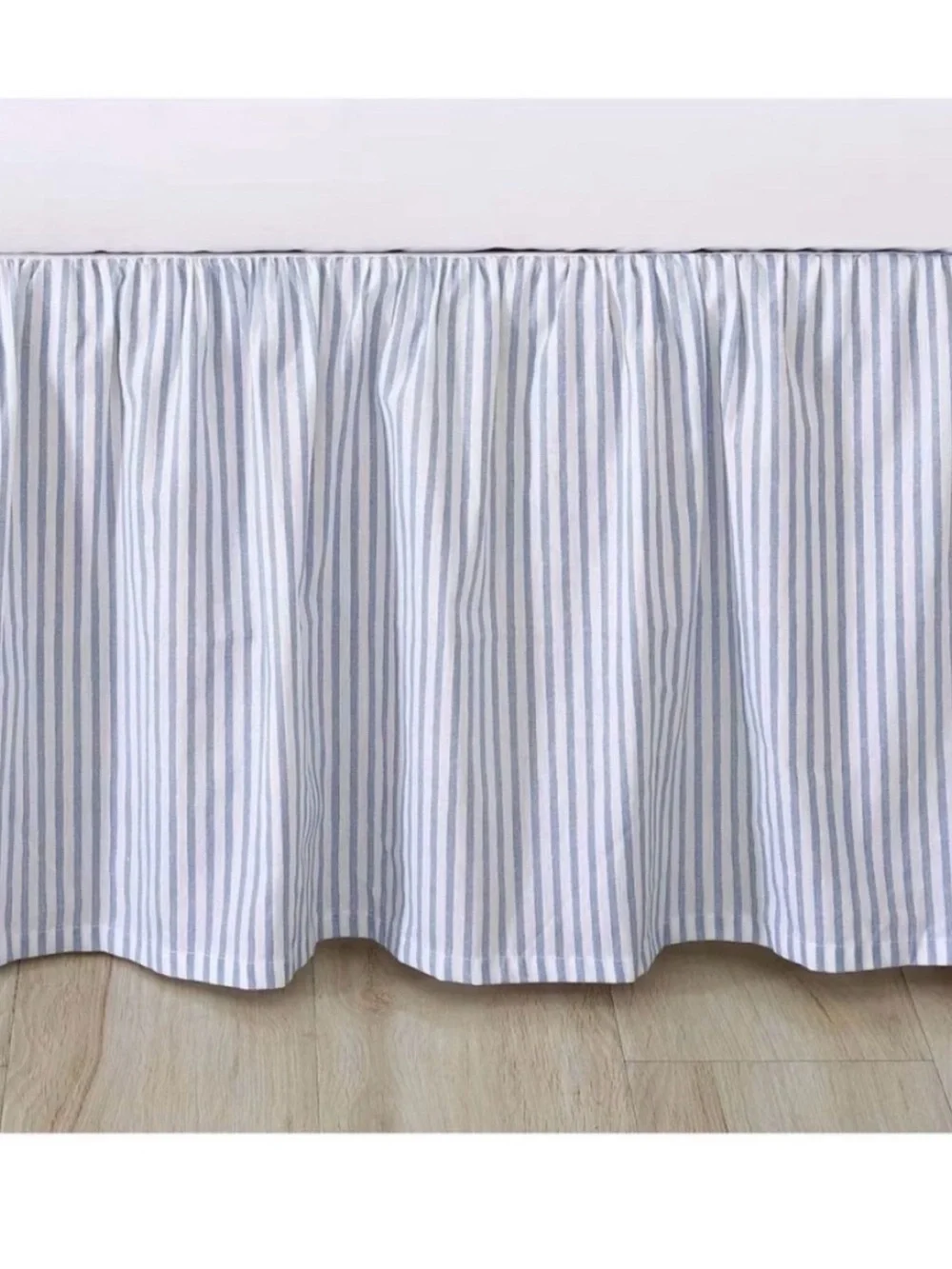 Cottage Charm KING Laura Ashley Bedskirt Classic Ticking Stripe Blue Ruffle